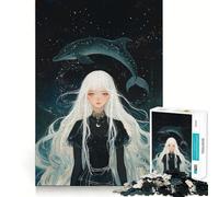 Niña de Pelo Blanco con constelación de Delfines Rompecabezas de 1000 Piezas para Adultos Juguete Que desafía la Mente Corte preciso Alineación Actividad Nocturna Divertida