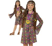 Niña Disfraz de Hippie Hippy 60s 70s Fiesta Retro Niños Disfraz + Accesorios