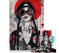 Niña fumando con Trenzas y Gafas, Rompecabezas de 1000 Piezas para Adultos, Regalo, desafío Mental, Juguete, fácil de armar, Corte preciso, (38x26cm)