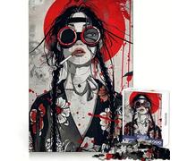 Niña fumando con Trenzas y Gafas, Rompecabezas de 1000 Piezas para Adultos, Regalo, desafío Mental, Juguete, fácil de armar, Corte preciso, (38x26cm)