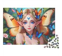 Niña Hada Mariposa Rompecabezas 1000 Piezas Adultos Niña Hada Alas Mariposa Orejas Elfo Premium Grueso Resistente Vibrante Desafiante Alivio Estrés Juego Familiar Regalo 52x38cm/1000pcs