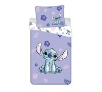Ropa de Cama Disney Lilo y Stitch con Flores, Hojas, Morado, Hawaii, edredón 140x200 + Almohada 70x90 cm 100% algodón