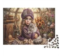 Niña Invernadero y gatoRompecabezas Clásico 1000 Piezas Cartón Reciclado Ciencia Vintage Relajación Mental, Tiempo Libre, Regalo De Cumpleaños para Anzianos Y Familia 52x38cm/1000pcs