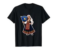 Niña Kosovo Traje Tradicional Bandera Camiseta gráfica económica, Hombre, Negro, XL