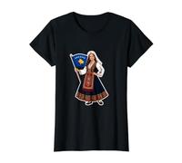 Niña Kosovo Traje Tradicional Bandera Camiseta gráfica económica, Mujer, Negro, XS