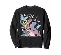 Niña leyendo un libro Floral Mariposa Fantasía Arte Mágico Sudadera