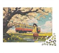 Niña Linda Haciendo un Picnic 1000 Piezas Rompecabezas para Adultos Rapeseed Flores Cherry Blossoms Tren para Amantes O Amigos Imposable 1000pcs (75x50cm)