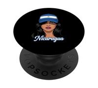 Niña Nicaragüense Mujer con Gorra De Béisbol De La Bandera De Nicaragua PopSockets PopGrip Adhesivo