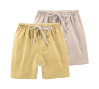 Niña Niño Pantalones Cortos 2 Piezas Algodón y Lino Pantalon Corto Verano para Niños Niñas Pantalón Rectos de Cintura Elástica con Cordón Ligero y Transpirable Cómodo Linen Shorts 2-13 Años