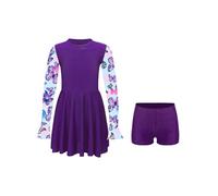 Niña Protección Solar Traje Baño Estampado Floral Ropa De Playa Vestido Natación Tomarse El Sol Morado Oscuro 7-8 años