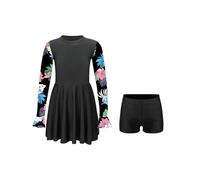 Niña Protección Solar Traje Baño Estampado Floral Ropa De Playa Vestido Natación Tomarse El Sol Negro 13-14 años