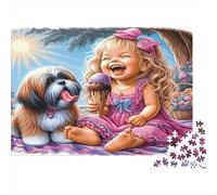 Niña Rubia con Perro Puzzle de 1000 Piezas Escena de Picnic Verano para Adultos Papel Juego de Puzzle Familia Relajación Decoración 52x38cm/1000pcs