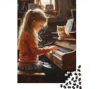 Niña Tocando el Piano Puzzle para Adultos Puzzle de 1000 Piezas Gato Interior Puzzle para Toda la Familia Decoración Regalo 38x26cm/1000pcs
