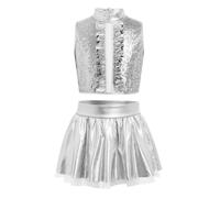 Niña Trajes De Baile De Dos Piezas para Niñas Conjunto Danzar De Plata 7-8 años