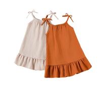 Nina Vestido De Manga Corta Vestido de Tirantes sin Mangas para Niñas Pequeñas con Diseño Sólido y Elegante para Ocasiones y Uso Diario 2piezas (Brown, 18-24 Months)
