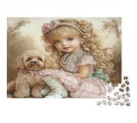 Niña Vintage con Perro, cartón 100% Reciclado, niña con Pelo Rizado y Perro, Rompecabezas de 1000 Piezas para Adultos, El desafío Imposible, 70x50cm/1000 Piezas