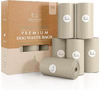 NINA WOOF - Bolsas para caca de perro compostables, biodegradables y resistentes a la humedad. Gruesas e ideales para viajar y pasear con tu mascota (90 bolsas, 33 x 23 cm)