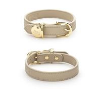 Nina Woof Copenhagen Collar de Piel para Perro, Hecho a Mano con Piel Vegana Suave, Redondo, Acolchado, con Hebilla Ajustable, para Perros extrapequeños, pequeños, medianos y Grandes, Color Beis