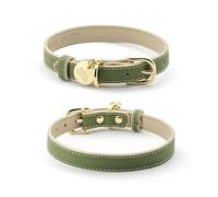 Nina Woof Copenhagen Collar de Piel para Perro, Hecho a Mano con Piel Vegana Suave, Redondo, Acolchado, con Hebilla Ajustable, para Perros extrapequeños, pequeños, medianos y Grandes, Color Oliva - XS