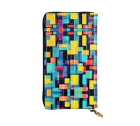 Ninainaid Cartera larga de cuero con estampado geométrico cuadrado y de diagrama geométrico, cartera grande para exteriores, portátil y práctica, adecuada tanto para hombres como para mujeres.