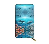 Ninainaid Cartera larga de piel con estampado de ballenas bajo el mar, cartera grande para exteriores, portátil y práctica, adecuada tanto para hombres como para mujeres.