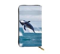 Ninainaid Cartera larga de piel con estampado de ballenas en el mar, cartera grande para exteriores, portátil y práctica, adecuada tanto para hombres como para mujeres.