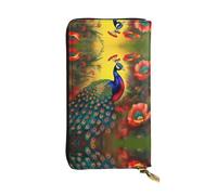 Ninainaid Cartera larga de piel con estampado de flores de pavo real, cartera grande para exteriores, portátil y práctica, adecuada tanto para hombres como para mujeres.