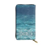 Ninainaid Cartera larga de piel con estampado de mar azul profundo, cartera grande para exteriores, portátil y práctica, adecuada tanto para hombres como para mujeres.
