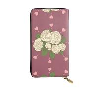 Ninainaid Cartera larga de piel con estampado de rosa blanca de amor, cartera grande para exteriores, portátil y práctica, adecuada tanto para hombres como para mujeres.