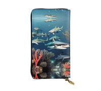 Ninainaid Cartera larga de piel con estampado de tiburones bajo el mar, cartera grande para exteriores, portátil y práctica, adecuada tanto para hombres como para mujeres.