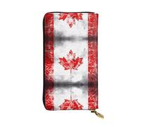 Ninainaid Cartera larga de piel con estampado retro de la bandera de Canadá, cartera grande para exteriores, portátil y práctica, adecuada tanto para hombres como para mujeres.