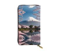 Ninainaid Monte Fuji - Cartera larga de piel con estampado de principios de primavera, cartera grande para exteriores, portátil y práctica, adecuada tanto para hombres como para mujeres.