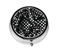 Ninainaid Pastillero redondo de puntos corrugados en blanco y negro portátil para bolsillo o bolso, organizador de pastillas para guardar vitaminas, medicamentos, aceite de pescado y suplementos
