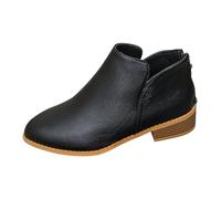 Niñas 29 Invierno Comercio Exterior europeo y americano, cremallera puntiaguda trasera, botas cortas, botas grandes de cuero para mujer, monocolor, adelgazamiento para mujer con tacón negro 39, Negro