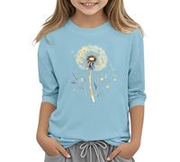 Niñas 3/4 Mangas Tops Cuello Redondo Camisa Casual Athletic Tops Mangas Estampadas Blusa 314 Años Niños Camiseta Niñas, azul, 12-13 años