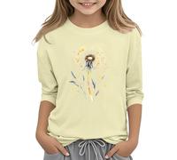 Niñas 3/4 Mangas Tops Cuello Redondo Camisa Casual Athletic Tops Mangas Estampadas Blusa 314 Años Traje tradicional Niña Blusa, amarillo, 8-9 años