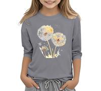 Niñas 3/4 Mangas Tops Cuello Redondo Camisa Casual Atlético Tops Mangas Estampadas Blusa 314 Años I Ahora 1, gris oscuro, 12-13 años