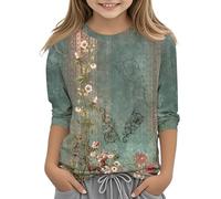 Niñas 3/4 Mangas Tops Cuello Redondo Camisa Casual Atlético Tops Mangas Estampadas Blusa 314 Años Top 1 Año Niño, verde, 3-4 años
