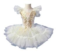 Niñas Azul Claro Brillante Vestido De Ballet con Tutú Estrella Bordada Falda De Tul Multicapa Espectáculos Danza,Oro,130
