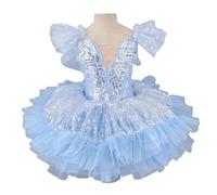 Niñas Azul Claro Brillante Vestido De Ballet con Tutú Estrella Bordada Falda De Tul Multicapa Espectáculos Danza,Azul,130