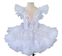Niñas Azul Claro Brillante Vestido De Ballet con Tutú Estrella Bordada Falda De Tul Multicapa Espectáculos Danza,Blanca,130