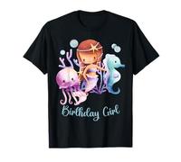 Niñas Bajo el Agua Cumpleaños Niña Sirena Caballito de Mar Pulpo Camiseta