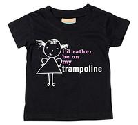 Niñas Camiseta de I 'd Rather BE en mi cama elástica para bebé disponible en tamaños 0 - 6 meses a 14 - 15 años hija Stick persona negro negro Talla:9-11 años