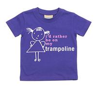 Niñas Camiseta de I 'd Rather BE en mi cama elástica para bebé disponible en tamaños 0 - 6 meses a 14 - 15 años hija Stick persona morado morado Talla:12-18 meses