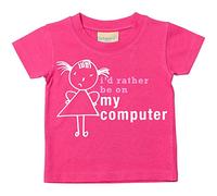 Niñas Camiseta de I 'd Rather BE en mi ordenador para bebé disponible en tamaños 0 - 6 meses a 14 - 15 años hija Stick persona rosa rosa Talla:12-18 meses
