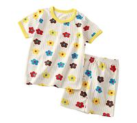 Niñas Conjuntos de Ropa Verano Camiseta sin Mangas y Pantalones Sueltos Traje Casual Cortos Moda Festiva bebé niña Dos Piezas 6525 Primavera#G