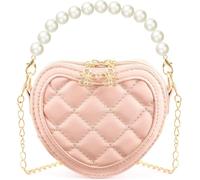 Niñas Corazón Perla Mini Monedero - Lindo Moda Crossbody Bolsos, Chicas Perla Cadena-Crossbody Bolsos para Niños (Rosa)