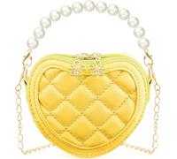 Niñas Corazón Perla Mini Monedero - Lindo Moda Crossbody Bolsos, Chicas Perla Cadena-Crossbody Bolsos para Niños (Amarillo)