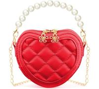 Niñas Corazón Perla Mini Monedero - Lindo Moda Crossbody Bolsos, Chicas Perla Cadena-Crossbody Bolsos para Niños (Rojo)