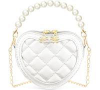 Niñas Corazón Perla Mini Monedero - Lindo Moda Crossbody Bolsos, Chicas Perla Cadena-Crossbody Bolsos para Niños (Blanco)